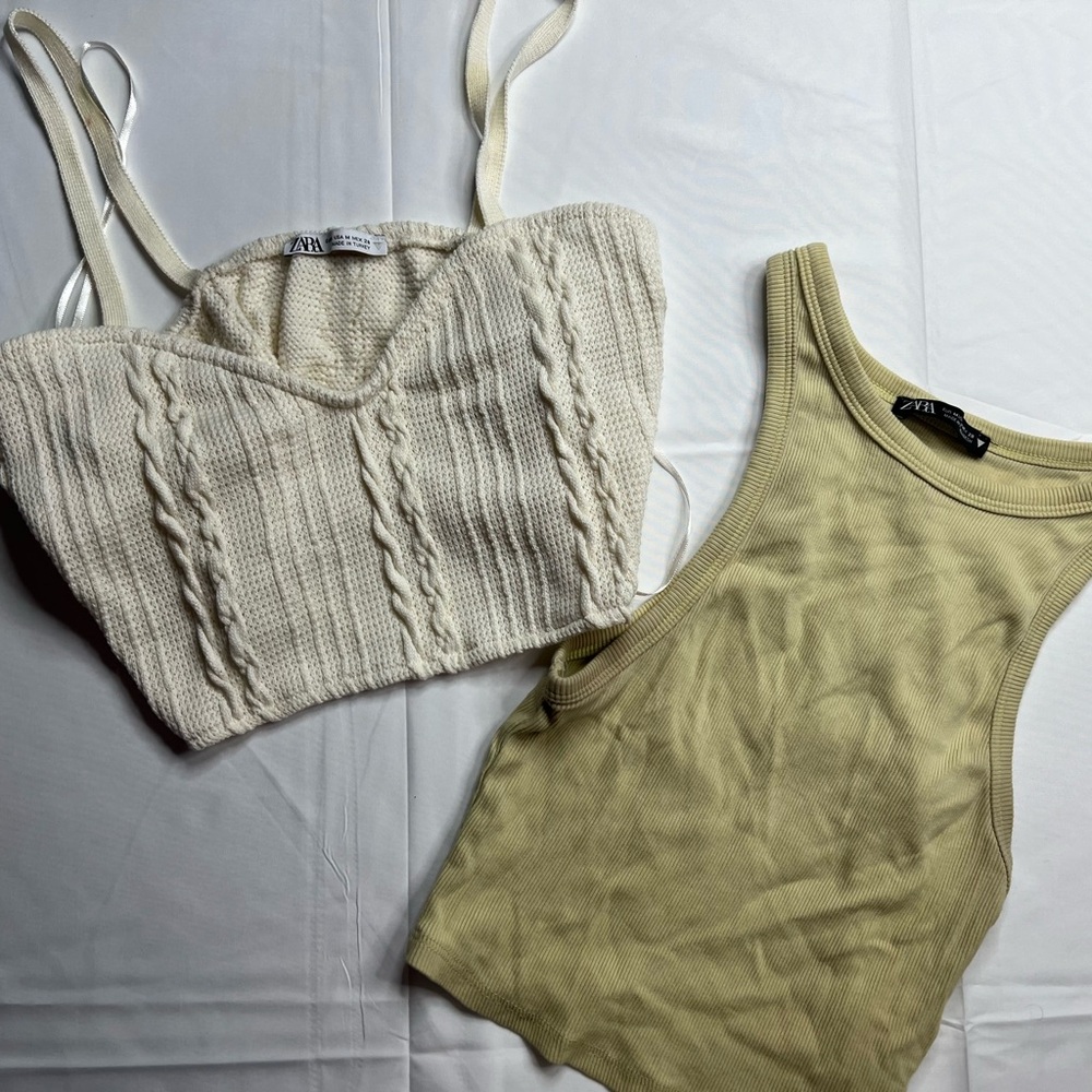 Zara Cream Knit Camisole and Tan Ribbed Top sz M
